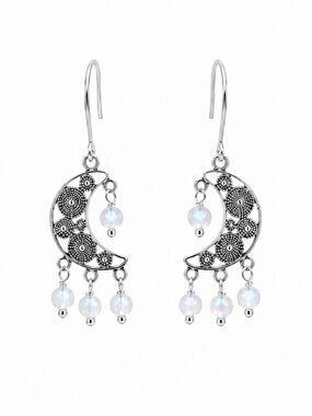 HK092 Moonstone Moon Hook Earrings